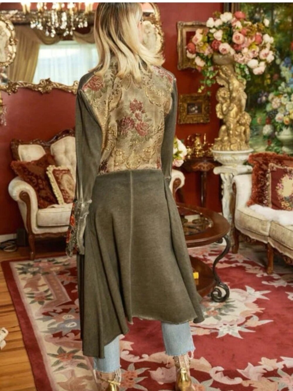 Aratta The Heart of Autumn Cotton Button-Down Floral Long Coat Green SZ S M L - Picture 7 of 10